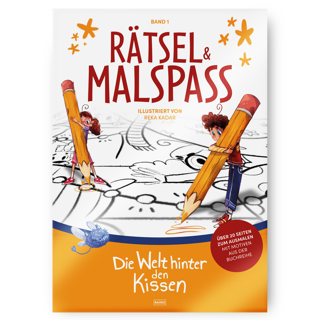Cover: Rätsel & Malspaß – Lese-Malbuch Band 1 zur Kinderbuchreihe Die Welt hinter den Kissen