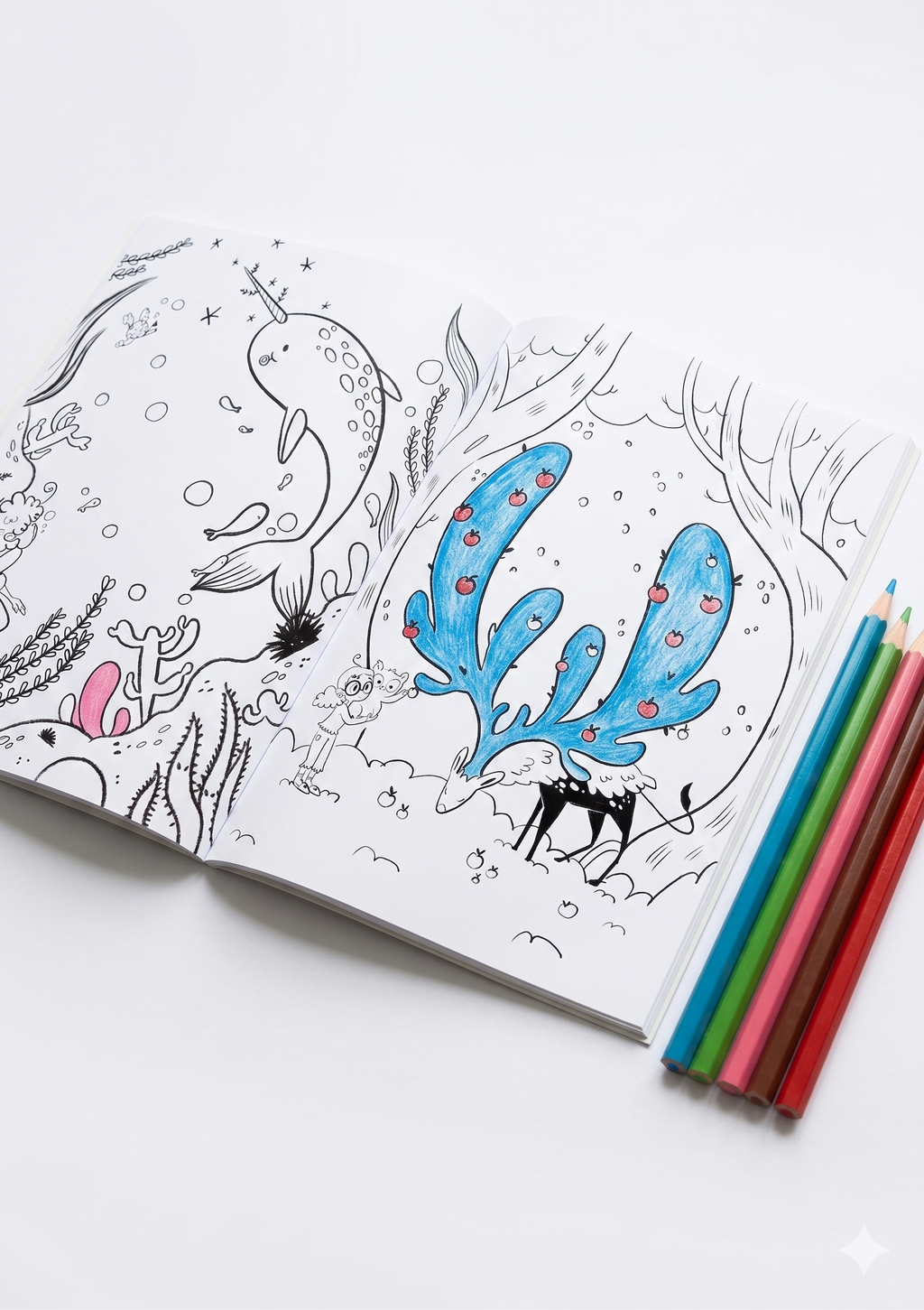 Malbuch-Seite mit Motiven aus dem interaktiven Kinderbuch – Malspaß ab 5 Jahren