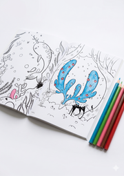 Malbuch-Seite mit Motiven aus dem interaktiven Kinderbuch – Malspaß ab 5 Jahren
