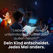 Interaktives Lesen erklärt: Kinder wählen an Abzweigungen den weiteren Verlauf der Geschichte
